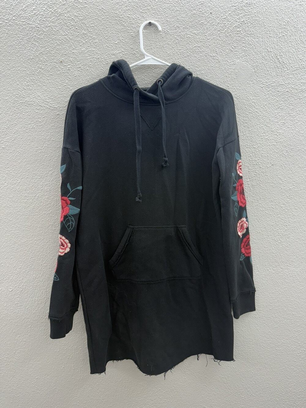 Hollister Womens Sweatshirt Dress Size XS Black Pullover Hooded Embroidered